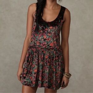 Free People Womens Crushed Velvet Floral Babydoll Dress SZ SM